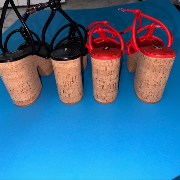 Nine West 2 Pair 10M Olander Platform Sandal Cork Wedge Black & Red BRAIDED SOFT - Picture 13 of 15